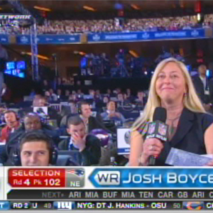 Trish announcing the Patriot's 4th round draft pick at the 2013 NFL Draf